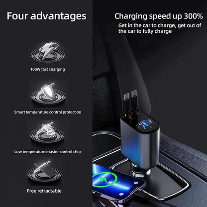 Retractable 4-in-1 Car Charger شاحن سيارة 4 في 1 قابل للسحب
