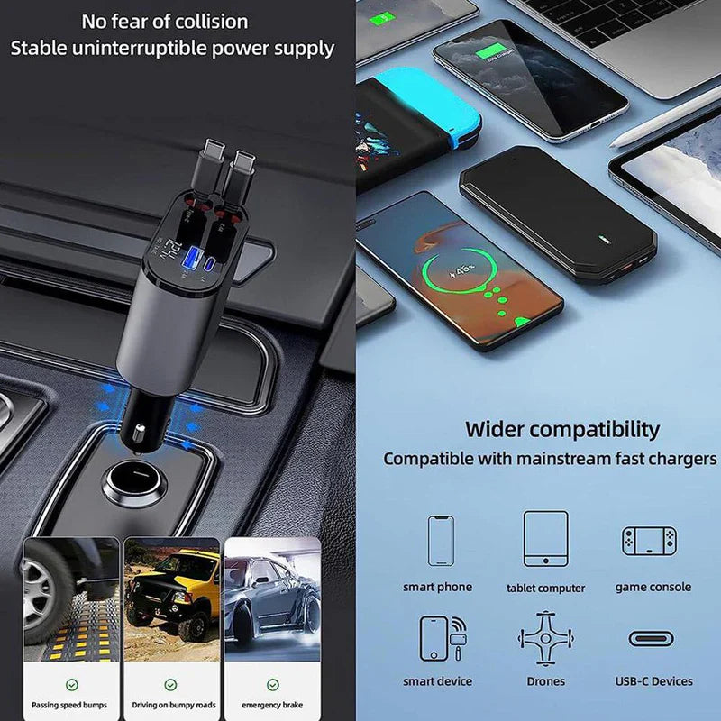Retractable 4-in-1 Car Charger شاحن سيارة 4 في 1 قابل للسحب